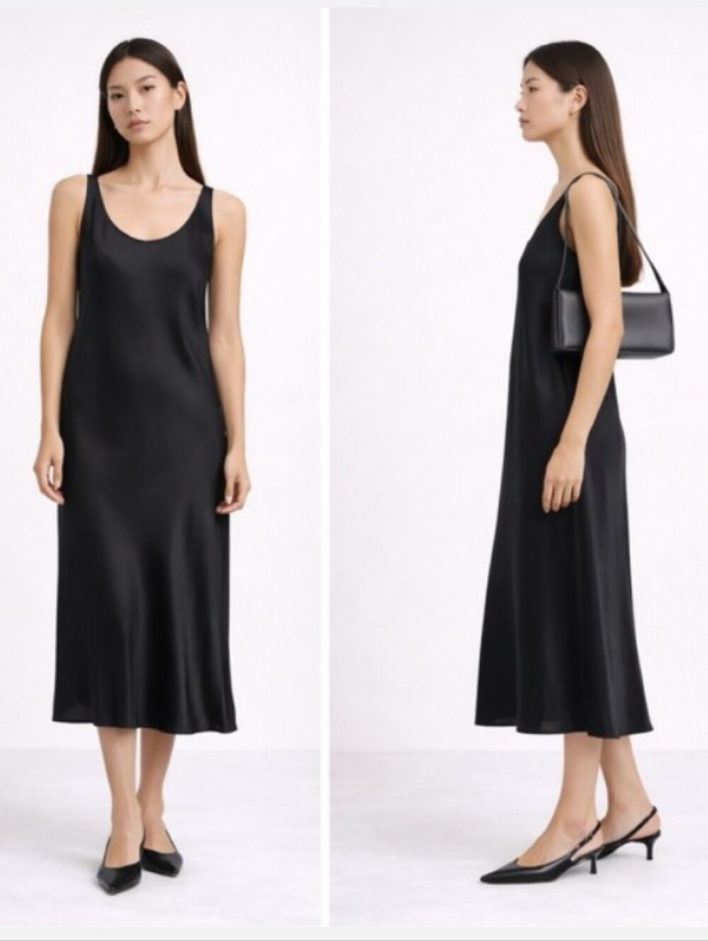 Vince Scoop Neck Satin Slip Dress Black Size M